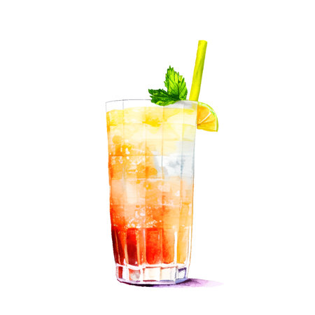 Watercolor fruit cocktails drink for summer party. creator for cocktails drink bar menu. High quality watercolor hand drawn drink illustrationのイラスト素材