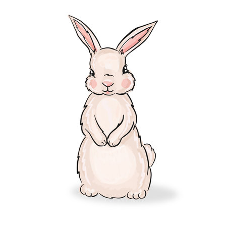 Cute rabbit, bunny, hare cartoon character. Children style, illustration. Sticker, design element for kids booksの写真素材