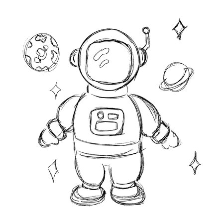 astronaut spaceman sketch vector illustration for kids child designのイラスト素材