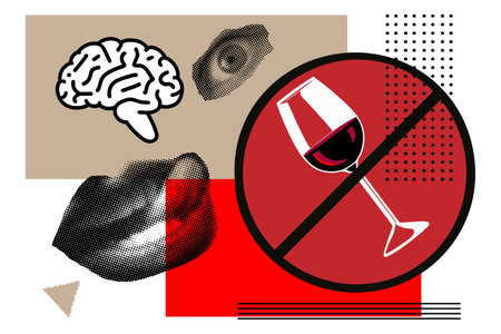 Art collage with lips, abstract elements. Concept alcohol partiality, prohibition.のイラスト素材