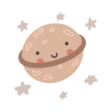 cute kawaii cartoon planet with stars. Scandinavian nursery print design for greeting cards, posters and prints on t-shirts.のイラスト素材