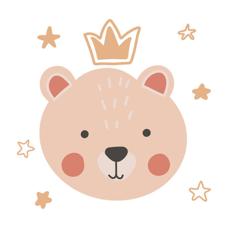 Illustration with a cute cartoon teddy bear head in a crown.のイラスト素材