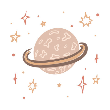 Cute cartoon planet with stars. Scandinavian nursery print design for greeting cards, posters and prints on t-shirts.のイラスト素材