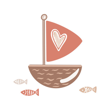 Illustration of little ship, suitable for game, application, toys, playground, kid apparel and children product.のイラスト素材