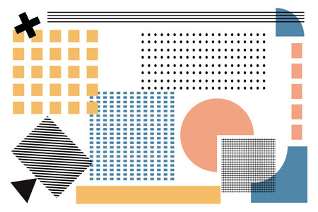 Trendy set geometric elements memphis art collage. Modern style texture, pattern and geometric elements. Abstract design poster, cover, card design.のイラスト素材