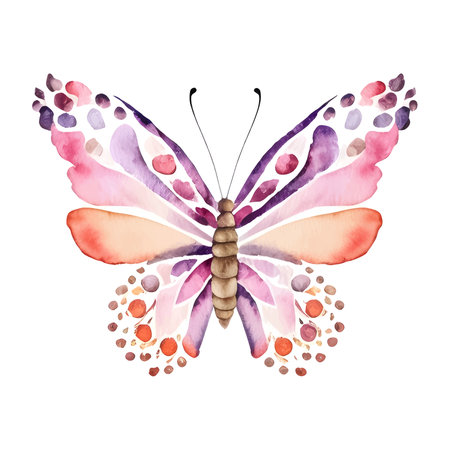 Watercolor colorful butterfly, isolated on white background. Pink butterfly spring illustrationのイラスト素材