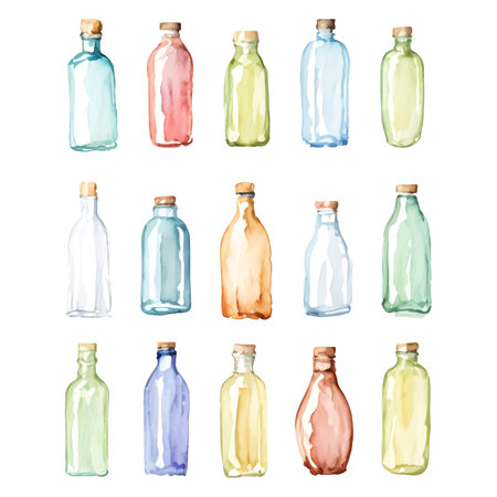 watercolor empty glass bottle Isolated hand drawn painting vector illustrationのイラスト素材