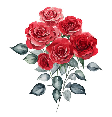 wild red rose watercolor floral composition bouquet. Isolated illustrationのイラスト素材