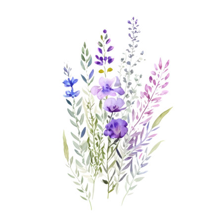 Watercolor violet and pink wildflower delicate wild flower isolated on white, vectorのイラスト素材