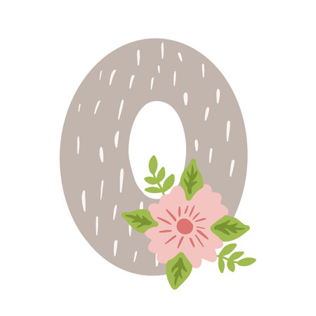 Kids age limits sign 0. Number with pink flower. Age restriction, isolated vector illustration for movies, games, toys, app. Cartoon style stickers.のイラスト素材