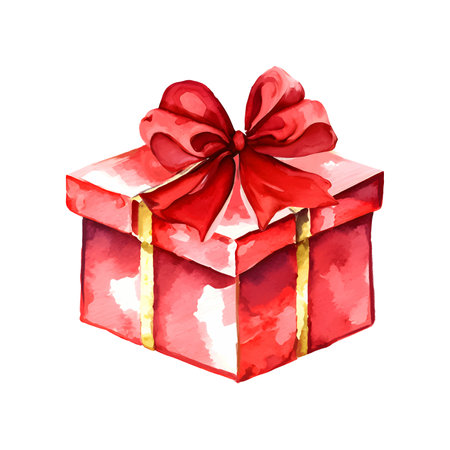 Red gift box watercolor isolated on white background illustrationのイラスト素材
