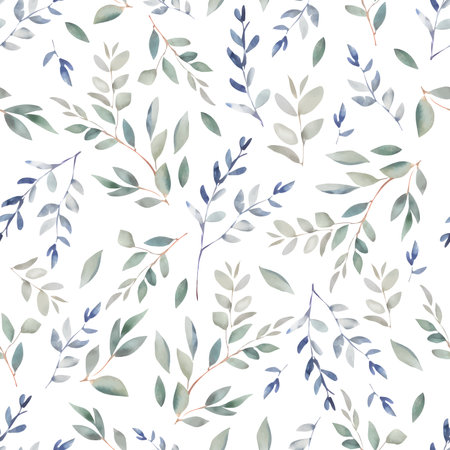 Watercolor seamless pattern with nature leaf art and branches.のイラスト素材