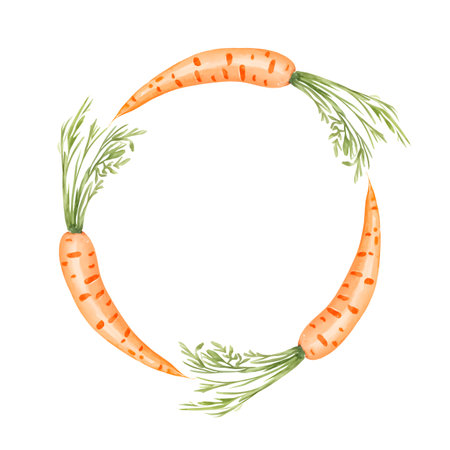 Watercolor carrots circle frame template with copy spaceのイラスト素材