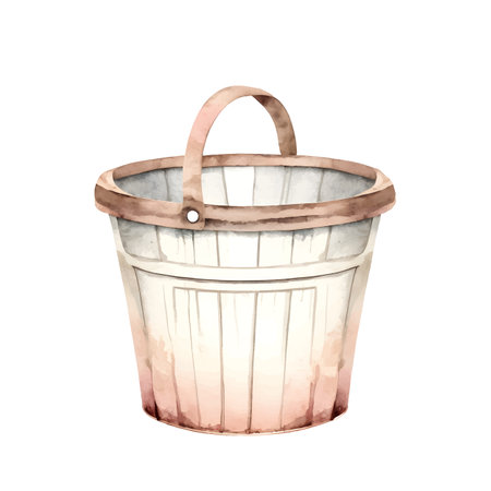 Watercolor wooden bucket in vintage style, cut out. Vectorのイラスト素材