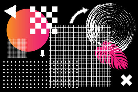 Creative modern art collage geometric design. The poster with the flat figures.のイラスト素材