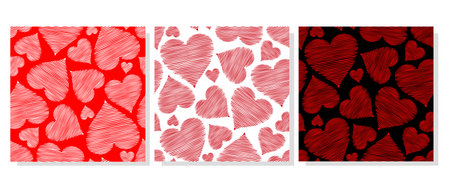 Set love valentine romantic seamless pattern with red heartsのイラスト素材