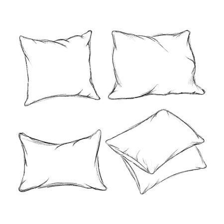 Set simple sketch of pillow black lines design vector isolated on whiteのイラスト素材
