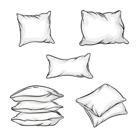 White vector sketch pillow, set pillow isolated, cut out pillowのイラスト素材