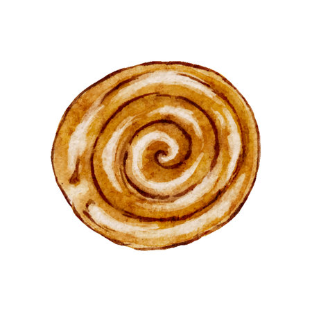 Watercolor cinnamon bun, swirl pastry desert, bakery snack vector cut out from backgroundのイラスト素材