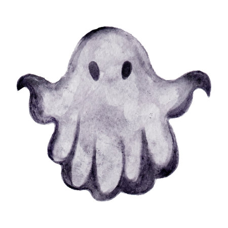 A watercolor ghost illustration on a white background perfect for Halloween decorのイラスト素材