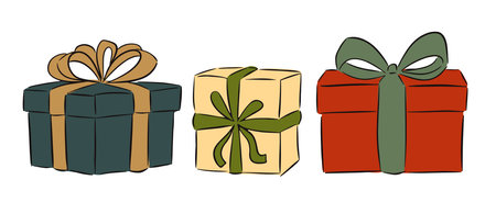 Hand drawn gift boxes set on white backgroundのイラスト素材