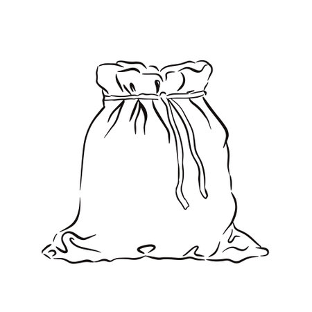 Outline sketch hand drawn burlap sack vector illustrationのイラスト素材