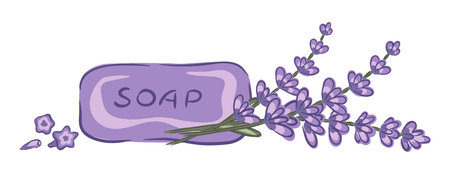 Hand drawn lavender soap with sprigs of lavender vector illustrationのイラスト素材