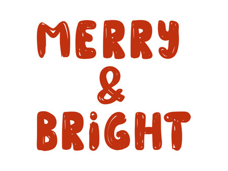 Hand drawn Christmas lettering featuring merry and bright text in cheerful red color vector illustrationのイラスト素材
