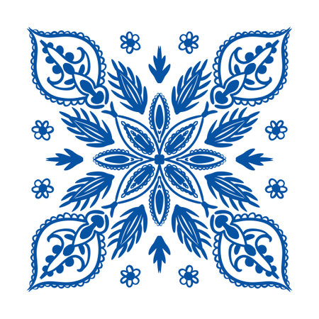 Detailed hand drawn floral mandala showcasing geometric shapes and natural motifs in blue tones. vector illustrationのイラスト素材