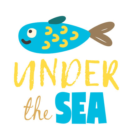 Cute cartoon fish with under the sea text design vector illustrationのイラスト素材
