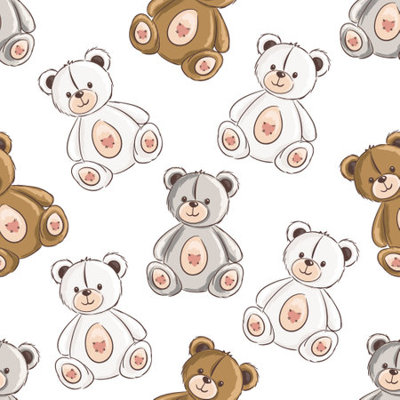 Cute teddy bears create a cheerful pattern suitable for kids design. vector illustrationのイラスト素材