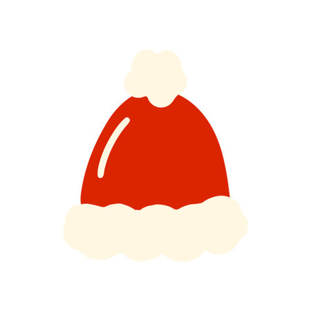 Bright red Santa hat featuring fluffy white trim for Christmas. Vector illustrationのイラスト素材