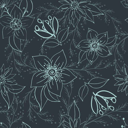 Seamless pattern with flowers romantic elements. Endless color floral texture for designのイラスト素材