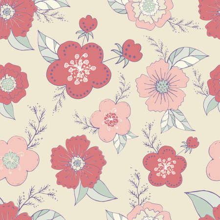 Seamless pattern with pastel flowers romantic elements. Endless color floral texture for designのイラスト素材