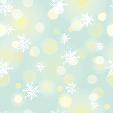 Seamless snowflakes background with boke. Winter light snowflake pattern.のイラスト素材