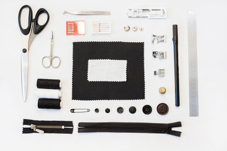 Set of objects for needlework. Branding mockup for sewing