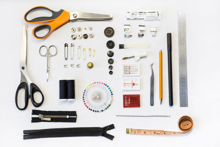 Set of objects for needlework. Branding mockup for sewing