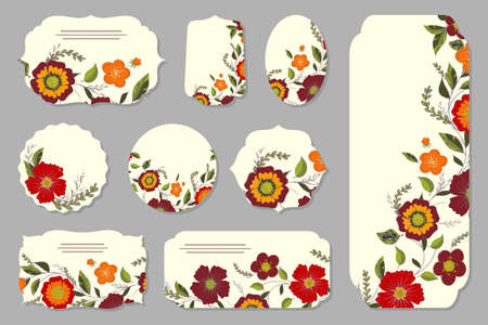 Set of cards, posters, flyers with floral ornaments. Floral elementsのイラスト素材