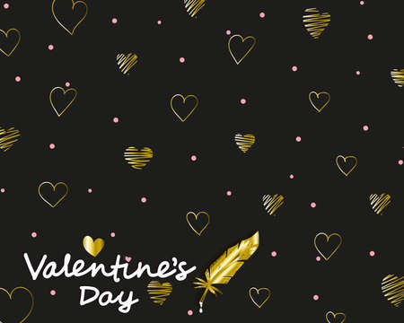 Elegant card Valentine's Day with golden drawing hearts. Valentine card with beautiful heartのイラスト素材