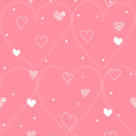 Pink seamless pattern Valentine's Day with white hearts. Valentine endless ornament with beautiful drawing heartsのイラスト素材