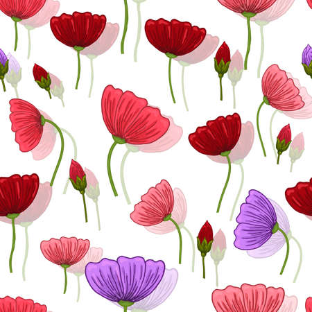 Seamless pattern with romantic flowers elements. Endless texture for spring design on white backgroundのイラスト素材