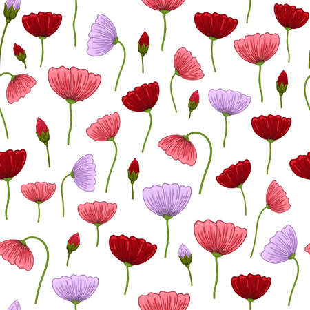 Seamless pattern with romantic flowers elements. Endless texture for spring design on white backgroundのイラスト素材