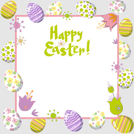 Beautiful easter card with eggs. Easter card with letteringのイラスト素材