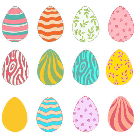 Set of easter eggs isolated on white background. Set of elements doodle style.のイラスト素材
