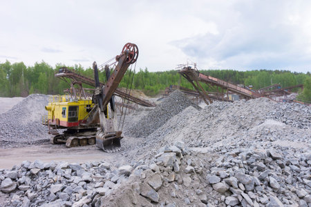 Industrial machinery at the quarry. Crushing plant in the South Urals