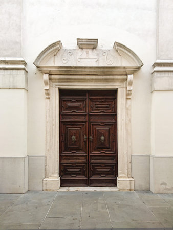 Church front entrance in Sloveniaの写真素材