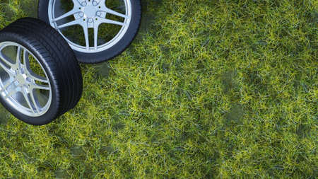 car tires and casting. tire fitting. replacement of winter tires 3d renderの写真素材