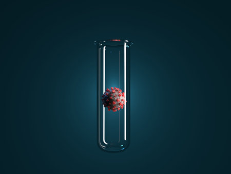illustration of the COVID-19 virus in vitro on a dark background. 3d rendering