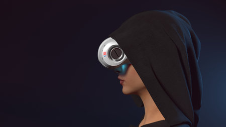 portrait of a girl in a VR helmet.