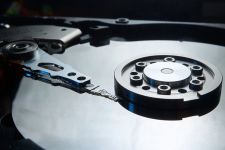 disassembled hard drive . macro photography